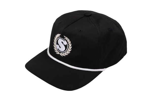 Sunday Winner's Wreath 5-Panel Soft-Structured Hat (Black with White Rope and White/Silver Embroidery)