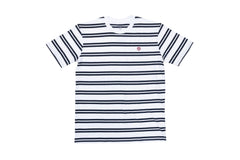 Odyssey Stitched Monogram Striped Tee (Navy/White with Burgundy Stitch)